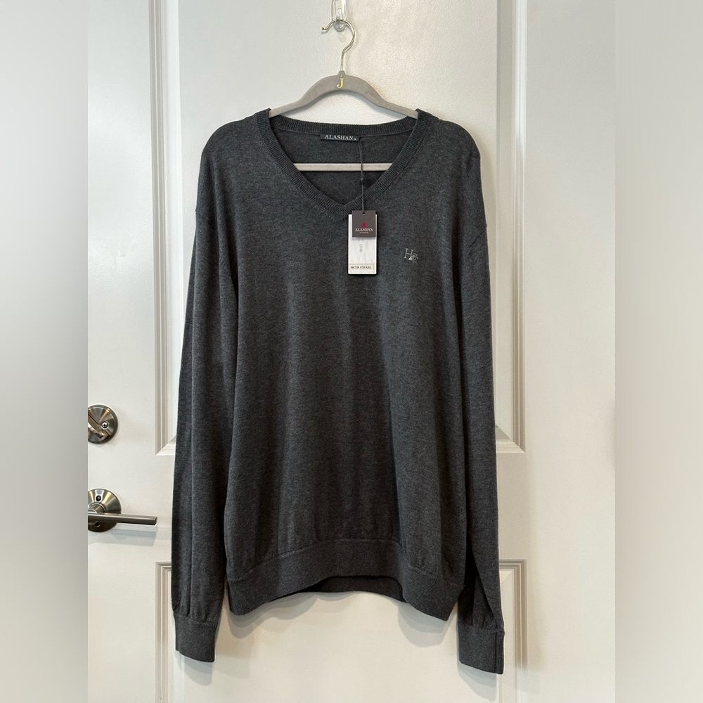 Alashan Mens Sweater HCC Hershey Country Club Gray V Neck XXL Cotton Cashmere
